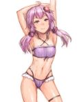  1girl arms_up bikini highres long_hair purple_hair sasagawa_(haikaiki) swimsuit twintails violet_eyes vocaloid voiceroid yuzuki_yukari 