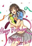  birthday brown_hair happy high_resolution iki_hiyori long_hair noragami ribbon sanada_yuki skirt violet_eyes 