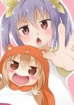  2girls :d blonde_hair blue_hair brown_eyes chibi company_connection crossover doma_umaru hamster_costume highres himouto!_umaru-chan kazuya_lolicon looking_at_viewer miyauchi_renge multiple_girls non_non_biyori open_mouth red_eyes season_connection smile twintails 