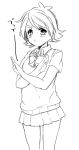  1girl blush crossdressinging fubuki_shirou genderswap inazuma_eleven inazuma_eleven_(series) monochrome pleated_skirt school_uniform short_hair sketch skirt solo sweater_vest tomo_(sjim) white_background 