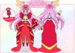  alternative_costume back cure_scarlet dress earrings female go!_princess_precure gown jewelry long_hair looking_at_viewer magical_girl nakatani_yukiko official_art piercing pink_hair pointed_ears precure red_eyes ringlets smile solo standing towa_(pretty_cure) 
