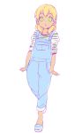  1boy blonde_hair full_body green_eyes inazuma_eleven inazuma_eleven_(series) long_hair looking_at_viewer male_focus miyasaka_ryou overalls simple_background sketch solo tomo_(sjim) white_background 