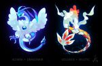  altaria black_background blue_eyes cat-meff character_fusion character_name dark_background dragonair duo full_body goldeen horns milotic no_people png_conversion pokemon pokemon_species simple_background single_horn text 