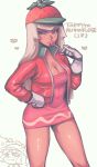  1girl :3 blonde_hair blush breasts cleavage dress dual_persona food fruit gloves hat hono1212 imagining jacket long_hair older standing strawberry taffyta_muttonfudge wreck-it_ralph 