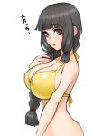  1girl alternate_breast_size bangs black_hair blonde_hair blunt_bangs blush breasts from_side hand_on_own_chest highres kantai_collection kitakami_(kantai_collection) large_breasts long_hair looking_at_viewer sano_toshihide simple_background solo upper_body violet_eyes white_background 