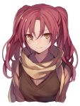  1girl furrowed_eyebrows highres hijiri_(resetter) looking_at_viewer original redhead scarf short_hair solo sweater_vest vest white_background yellow_eyes 