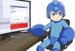  1boy 4chan annoyed blue_eyes computer_mouse helmet metal_breakdown monitor pun robot rockman rockman_(character) rockman_(classic) sitting solo 