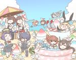  &gt;_&lt; 6+girls :&lt; :d ^_^ akagi_(kantai_collection) anchor_symbol beach black_hair black_legwear blonde_hair blue_hair blue_skirt brain_freeze brown_hair closed_eyes folded_ponytail food fruit hair_bobbles hair_ornament hakama_skirt i-19_(kantai_collection) inazuma_(kantai_collection) japanese_clothes kaga_(kantai_collection) kantai_collection long_hair mato_tsuyoi mechanical_halo multiple_girls muneate nagato_(kantai_collection) open_mouth pink_hair ponytail purple_hair red_skirt rensouhou-chan sailor_collar sailor_dress sazanami_(kantai_collection) shaved_ice shimakaze_(kantai_collection) short_hair skirt smile spoon sweat tatsuta_(kantai_collection) tears water watermelon wavy_mouth xd yukikaze_(kantai_collection) 