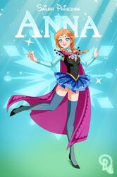  1girl anna_(frozen) bishoujo_senshi_sailor_moon blue_eyes braid cloak crossover disney drachea_rannak fairy_tales frozen_(disney) happy kodansha long_hair magical_girl orange_hair parody sailor_moon_(series) solo takeuchi_naoko_(style) thigh-highs toei_animation twintails 