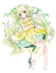  barefoot black_eyes dress feet flower green_eyes green_hair high_resolution long_hair ribbon tsukiyo twintails wings 