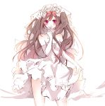  blush brown_hair dress flower gloves long_hair nanase_eka pink_eyes ribbon twintails wedding 