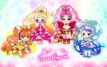  boots chibi commentary_request cure_flora cure_mermaid cure_scarlet cure_twinkle earrings go!_princess_precure highres jewelry midriff nsmr@oyasumi precure tiara 