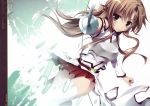  1girl absurdres asuna_(sao) brown_eyes brown_hair highres huge_filesize karory long_hair sword sword_art_online thigh-highs weapon 