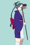  android azu_sachiko blue_background braid facial_mark female forehead_mark gintama green_hair high_resolution long_hair mop red_eyes simple_background single_braid solo tama_(gin_tama) 