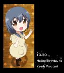  1girl 7001 birthday blue_eyes brown_eyes child english eyebrows from_above furutani_kaede hoodie smile socks thick_eyebrows twintails yuru_yuri 