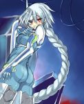  ass blazblue bodysuit braid himeke_ha nu-13 red_eyes silver_hair 