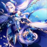  1:1_aspect_ratio blue_eyes chain dress elsword female horns long_hair lu luciela_&quot;lu&quot;_r._sourcream mao_daye night noblesse_(lu) pixiv_id_4533323 pointed_ears purple_hair smile solo twintails violet_eyes warrior 