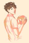 1boy from_behind gym_uniform haikyuu!! holding kamille_areopagita kuroo_tetsurou looking_back short_hair short_sleeves t-shirt volleyball 