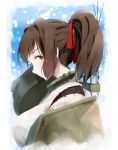  anthropomorphization breasts brown_hair female high_ponytail high_resolution ise_(kantai_collection) kantai_collection large_breasts pixiv_id_5306274 png_conversion ponytail side_view solo 