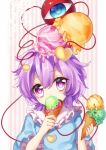  1girl food ice_cream komeiji_satori purple_hair sash short_hair solo suzuka_sario third_eye touhou violet_eyes wide_sleeves 