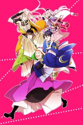  5boys ^_^ armor black_hair blue_eyes brown_hair carrying closed_eyes hat highres hood ima-no-tsurugi ishikirimaru iwatooshi japanese_armor japanese_clothes kogitsunemaru long_hair male_focus mikazuki_munechika multiple_boys oekaki-daisuki-dessu open_mouth orange_hair red_eyes sharp_teeth smile sode tokin_hat touken_ranbu white_hair 