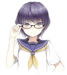  1girl adjusting_glasses black_hair character_request copyright_request glasses grey_eyes kamata_yuuya looking_at_viewer neckerchief school_uniform serafuku short_hair solo upper_body 