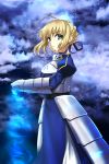  ahoge blonde braid dress fate/ green_eyes high_resolution ribbon saber short_hair sky stay_night taiga_(pixiv_14110511) warrior 