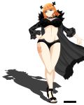  bikini brandish_(fairy_tail) breasts cleavage coat curvaceous earrings fairy_tail high_resolution jewelry makeup midriff orange_hair sandals swimsuit tattoo very_high_resolution 