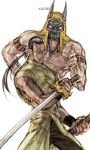  1boy anubis_(stand) chaka_(jojo) character_name dark_skin gap_(pdmng) jojo_no_kimyou_na_bouken stand_(jojo) sword weapon 