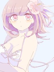  bikini blush dangan_ronpa_(series) dangan_ronpa_2:_goodbye_despair flower nanami_chiaki oyu_(pixiv_5075332) pink_eyes pink_hair ribbon short_hair swimsuit 