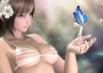  bikini breasts brown_eyes brown_hair butterfly_wings fairy flower giantess hinemaru minigirl short_hair swimsuit underboob undersized_clothes wings 