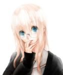  blonde_hair blue_eyes bust finger_in_mouth glasses hands long_hair megurine_luka michi_ta_(masquerade) simple_background vocaloid 