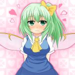  arms_behind_back ascot b.leaf blush breasts bust collar daiyousei fairy green_eyes green_hair hair_ribbon heart highres ribbon side_ponytail solo touhou wings 