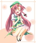  bad_ass bad_id blush braid china_dress chinadress chinese_clothes clenched_hands closed_eyes disk fist hat hong_meiling long_hair open_mouth red_hair redhead smile subachi touhou twin_braids 