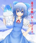  blue_eyes blue_hair cirno frog mazakura_senju ribbon shaved_ice short_hair touhou translation_request wings 