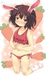  bad_id blush brown_eyes brown_hair bunny_ears carrot inaba_tewi midriff navel nejime panties rabbit_ears side-tie_panties socks solo swimsuit tankini touhou underwear 