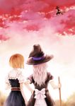  back bad_id blonde_hair broom broom_riding flying from_behind fukahire_sanba hand_on_hip hat kirisame_marisa long_hair short_hair time_paradox touhou witch_hat 