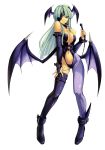  bare_shoulders bat_wings breasts demon_girl dominatrix duplicate eyepatch fingerless_gloves gloves green_eyes green_hair hands head_wings headwings highres large_breasts leather legs long_hair midriff morrigan_aensland nail_polish shingo_(missing_link) single_thighhigh solo source_request succubus tan thigh-highs thighhighs vampire_(game) whip wings 