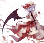  blue_hair dhiea from_behind hat looking_back red_eyes remilia_scarlet short_hair standing touhou wings wrist_cuffs 