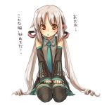  brown_eyes cosplay detached_sleeves grey_hair hatsune_miku hatsune_miku_(cosplay) long_hair necktie original sitting solo thigh-highs thighhighs twintails very_long_hair vocaloid yuuryuu_nagare 