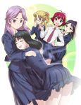  blazer blonde_hair closed_eyes g-tetsu glasses highres hug kajiki_yumi kanbara_satomi mahjong mahjong_tile multiple_girls necktie purple_hair red_hair redhead saki school_uniform senoo_kaori smile touyoko_momoko tsuyama_mutsuki 