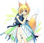  blonde_hair blue_eyes fang fox_ears fox_tail hold holding hug kitsune_(poko) navel original panties poko short_hair tail underwear 