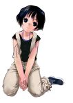  blue_eyes kneeling satou_toshiyuki short_hair simple_background suspenders 