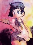  blue_eyes child guitar hat instrument loli satou_toshiyuki short_hair shorts 