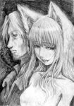  animal_ears craft_lawrence fang holo katzeh monochrome spice_and_wolf traditional_media wolf_ears 