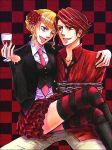  bad_id bdsm beatrice bondage chain couple flower formal frills kaoru smile striped striped_legwear thighhighs umineko_no_naku_koro_ni ushiromiya_battler wine wink 