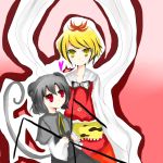  2girls black_hair blonde_hair mouse_tail nazrin red_eyes shawl tail toramaru_shou touhou yellow_eyes 