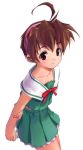  blush brown_hair child hairband satou_toshiyuki school_uniform short_hair simple_background skirt 