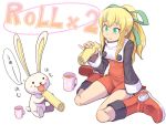  bunny eating food green_eyes painpa pinky_out ponytail rabbit rockman roll 