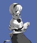  blue_background book lefthand monochrome short_hair simple_background touhou 